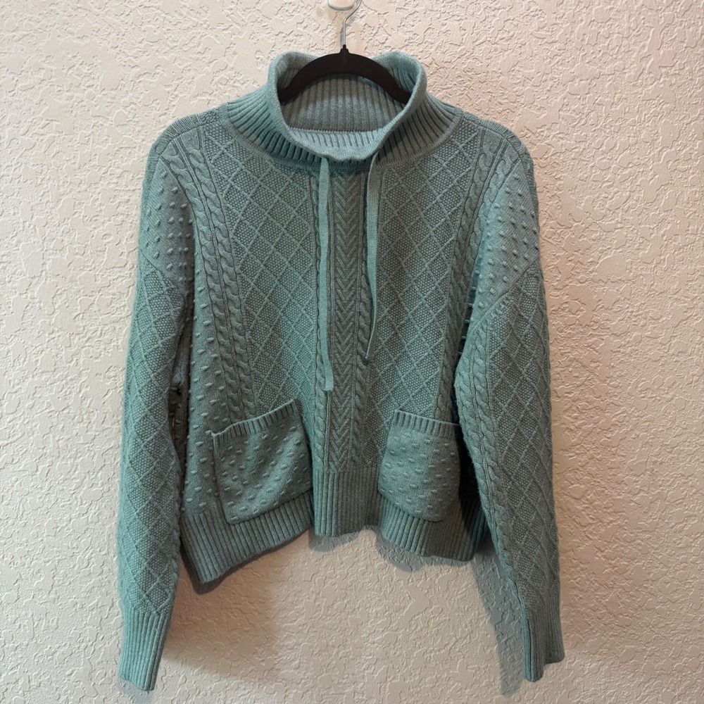 Lou & Grey Cable Knit Funnel Neck Sweater Small Sage Green Boho Cottagecore - Picture 2 of 7
